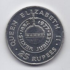 SEIŠELIAI 25 RUPEES 1977 KM # 38a PROOF Sidabrinis jubiliejus ( su taškeliais )