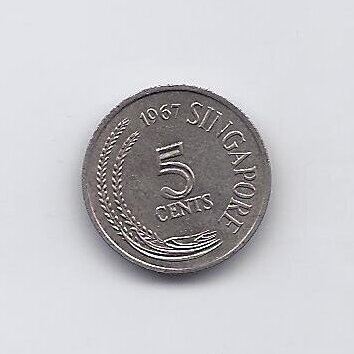 SINGAPŪRAS 5 CENTS 1967 KM # 2 VF/XF