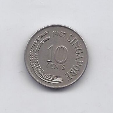 SINGAPŪRAS 10 CENTS 1967 KM # 3 VF