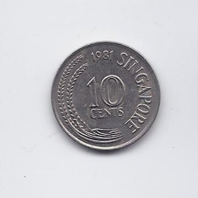 SINGAPORE 10 CENTS 1981 KM # 3 VF