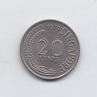 SINGAPORE 20 CENTS 1979 KM # 4 VF