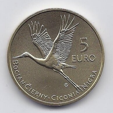 SLOVAKIJA 5 EURO 2023 KM # 198 UNC Juodasis gandras