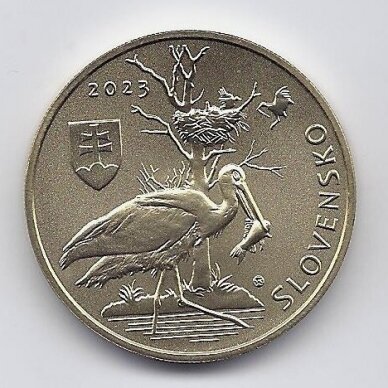 SLOVAKIJA 5 EURO 2023 KM # 198 UNC Juodasis gandras 1