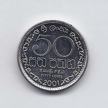 SRI LANKA 50 CENTS 2001 KM # 135.2a XF