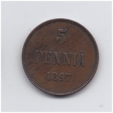 SUOMIJA 5 PENNIA 1897 KM # 15 VF