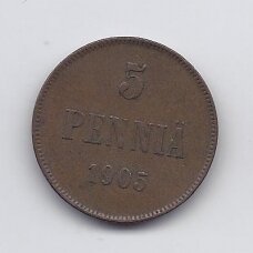 SUOMIJA 5 PENNIA 1905 KM # 15 VF