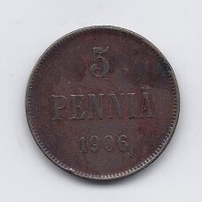 SUOMIJA 5 PENNIA 1906 KM # 15 F/VG