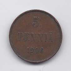 SUOMIJA 5 PENNIA 1906 KM # 15 VF