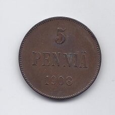 SUOMIJA 5 PENNIA 1908 KM # 15 VF