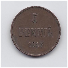 SUOMIJA 5 PENNIA 1913 KM # 15 VF