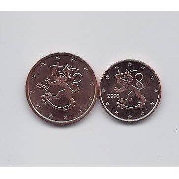 FINLAND 1 & 2 EURO CENTS 2003 KM # 98 - 99 UNC