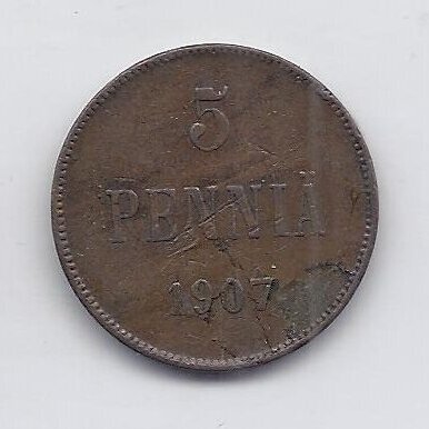 FINLAND 5 PENNIA 1907 KM # 15 F