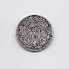 ŠVEICARIJA 1/2 FRANC 1945 KM # 23 VF