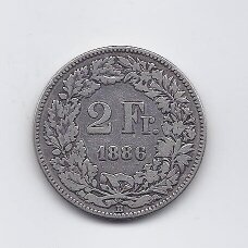 ŠVEICARIJA 2 FRANCS 1886 KM # 21 VF