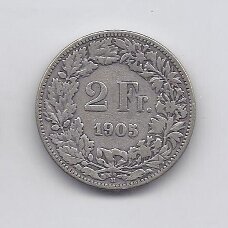 ŠVEICARIJA 2 FRANCS 1905 KM # 21 VF