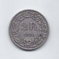 ŠVEICARIJA 2 FRANCS 1920 KM # 21 VF