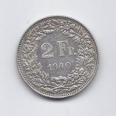 ŠVEICARIJA 2 FRANCS 1940 KM # 21 XF