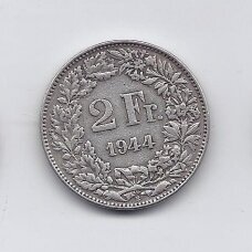 ŠVEICARIJA 2 FRANCS 1944 KM # 21 VF