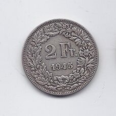 ŠVEICARIJA 2 FRANCS 1945 KM # 21 VF