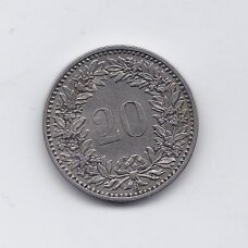 ŠVEICARIJA 20 RAPPEN 1887 B KM # 29 VF