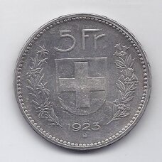 ŠVEICARIJA 5 FRANCS 1923 KM # 37 XF/AU