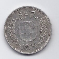 ŠVEICARIJA 5 FRANCS 1953 KM # 40 VF