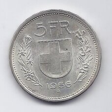 ŠVEICARIJA 5 FRANCS 1966 KM # 40 AU