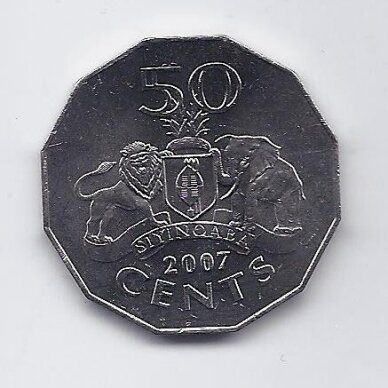 SVAZILANDAS 50 CENTS 2007 KM # 52 AU