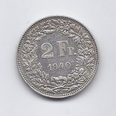 SWITZERLAND 2 FRANCS 1940 KM # 21 XF