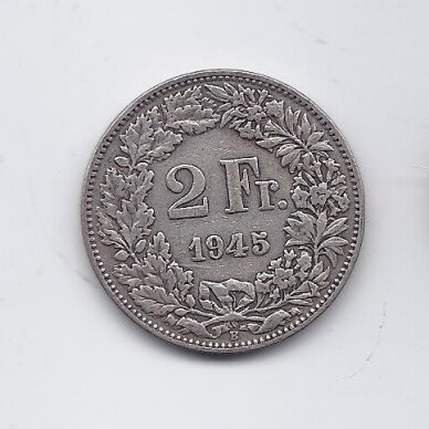 ŠVEICARIJA 2 FRANCS 1945 KM # 21 VF