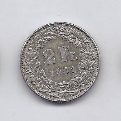 ŠVEICARIJA 2 FRANCS 1961 KM # 21 VF