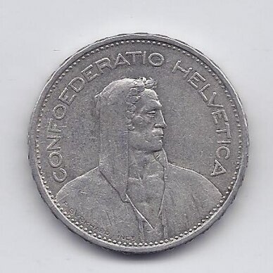 ŠVEICARIJA 5 FRANCS 1933 KM # 40 VF 1