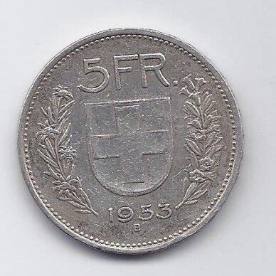 SWITZERLAND 5 FRANCS 1953 KM # 40 VF