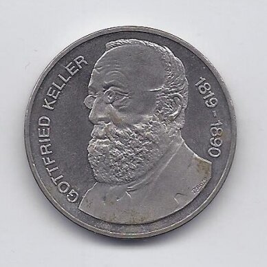 ŠVEICARIJA 5 FRANCS 1990 KM # 69 XF/AU Gottfried Keller