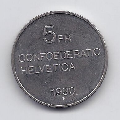 ŠVEICARIJA 5 FRANCS 1990 KM # 69 XF/AU Gottfried Keller 1