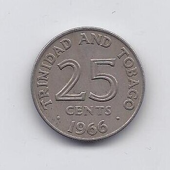 TRINIDAD AND TOBAGO 25 CENTS 1966 KM # 4 VF