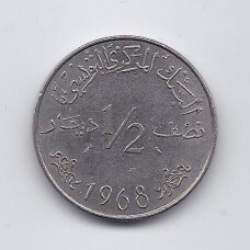 TUNISAS 1/2 DINAR 1968 KM # 291 VF