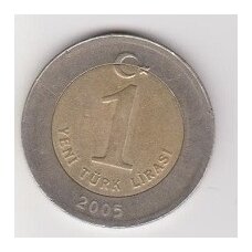 TURKIJA 1 LIRA 2005 KM # 1169 VF