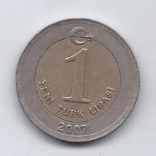 TURKIJA 1 LIRA 2007 KM # 1169 VF