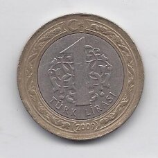 TURKIJA 1 LIRA 2009 KM # 1383 VF/XF