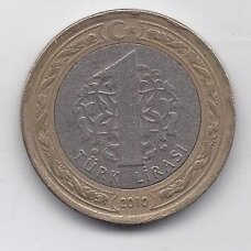 TURKIJA 1 LIRA 2010 KM # 1383 VF