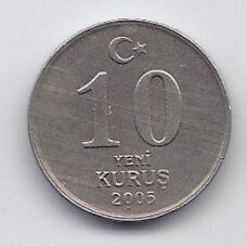 TURKEY 10 KURUS 2005 KM # 1166 VF