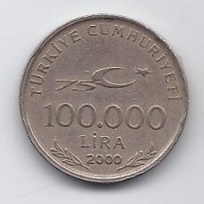 TURKIJA 100 000 LIRA 2000 KM # 1078 VF