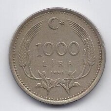 TURKEY 1000 LIRA 1991 KM # 997 VF