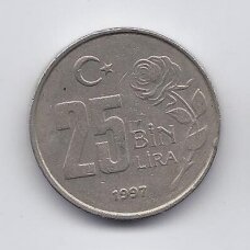 TURKIJA 25 000 LIRA 1997 KM # 1041 VF