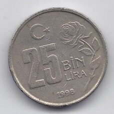 TURKIJA 25 000 LIRA 1998 KM # 1041 VF