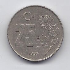 TURKIJA 25 000 LIRA 1999 KM # 1041 VF