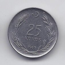 TURKEY 25 KURUS 1969 KM # 892.3 XF