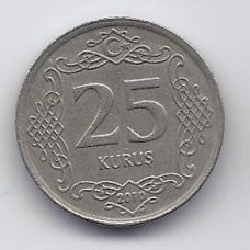 TURKEY 25 KURUS 2010 KM # 1242 VF