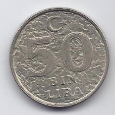 TURKIJA 50 000 LIRA 1999 KM # 1056 VF